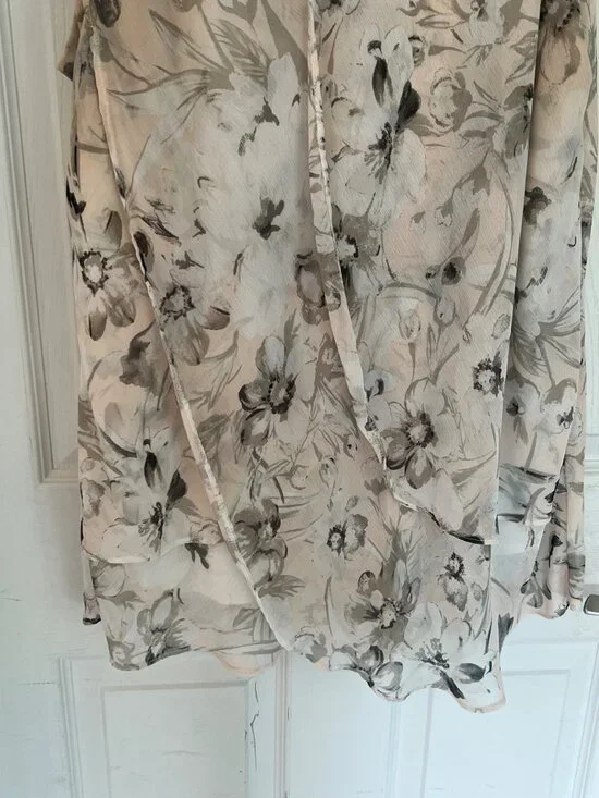 Roz & Ali Blush Pink Flutter Sleeve Floral Blouse 2X Tunic Top Fairy Lined - Picture 3 of 10